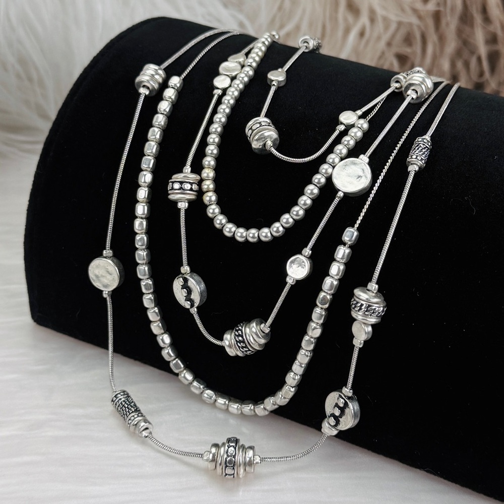 Vintage Silvertone, multi strand charm 5 strand necklace